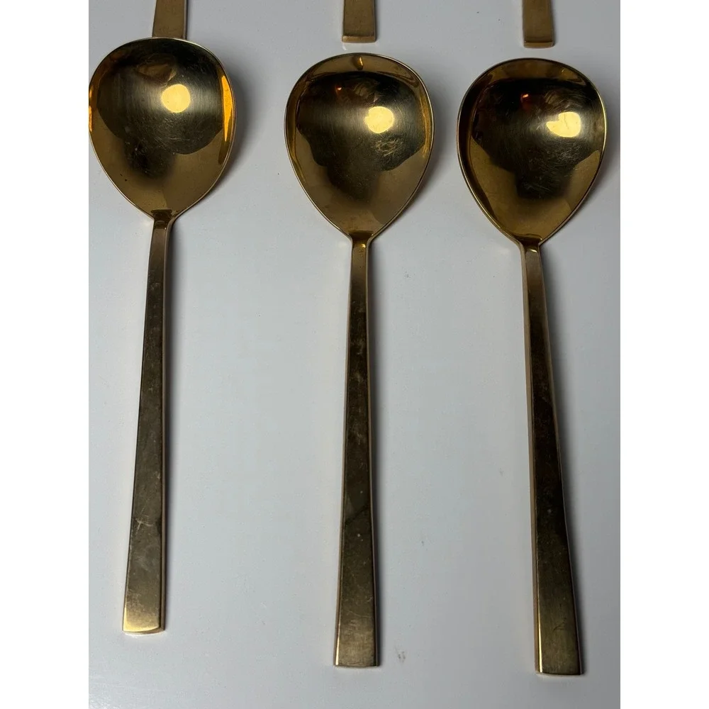 Mid Century Thailand Nickel Bronze / Brass Cutlery Canteen Spoons